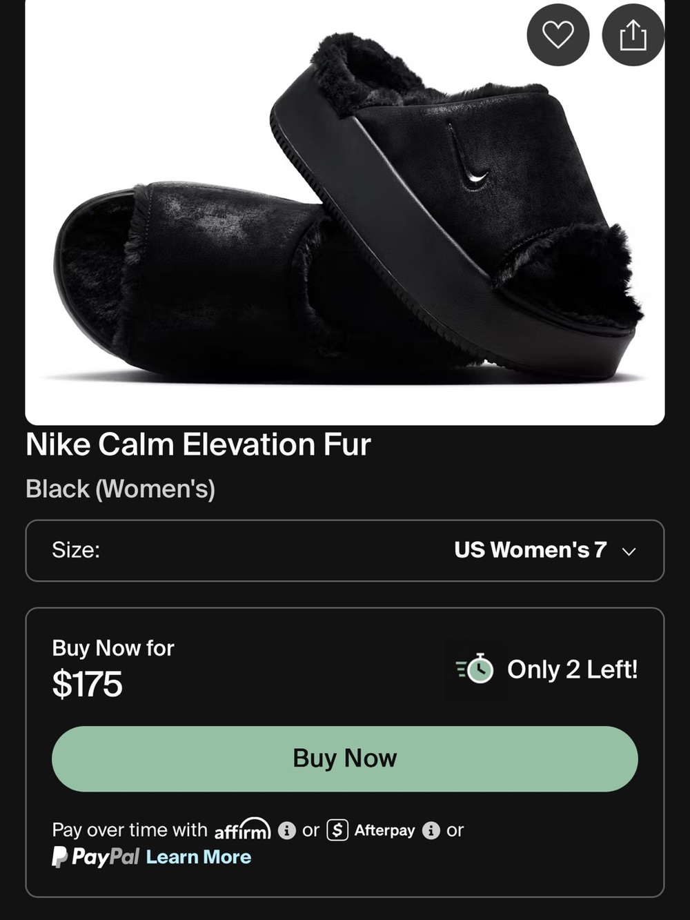 Nike Women's Calm Elevation Fur Slide - Black
